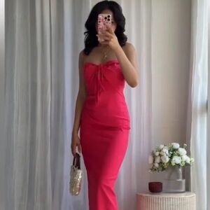 NWT Zara Linen Cut Out Midi Dress halter pink dress glam wedding guest Size M